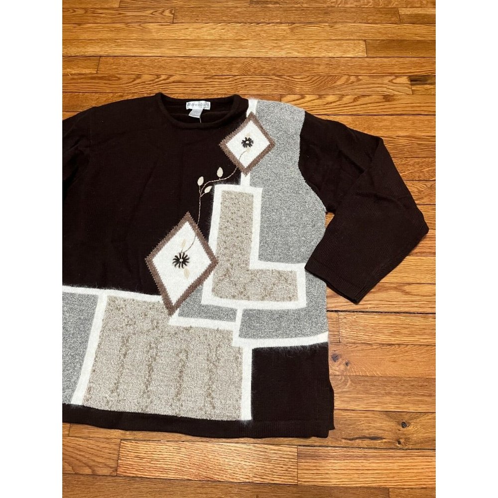 Vintage Dressbarn Sweater Womens Sz Large 14/16 Brown Retro Acrylic Knit NWT NOS - Picture 3 of 7